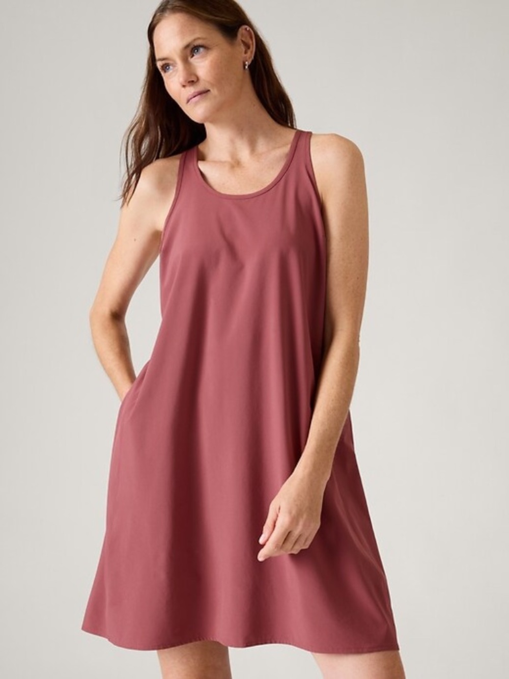 Like New [Athleta] Rose Pink Sleeveless Traveler Racerback Midi Dress | Medium
